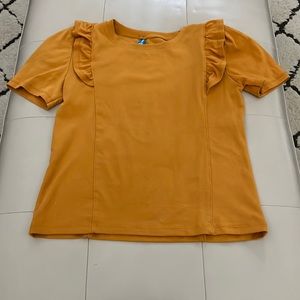 Like new stretchy cropped yellow top with ruffle sleeves sz S